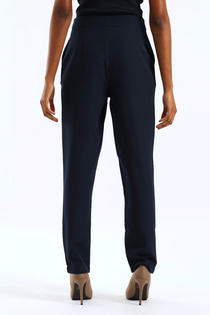 Pin Tuck Slim Leg Pant - Dark Navy