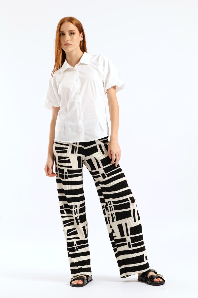 Monochrome Plisse Wide Leg Pant - Black/Cream