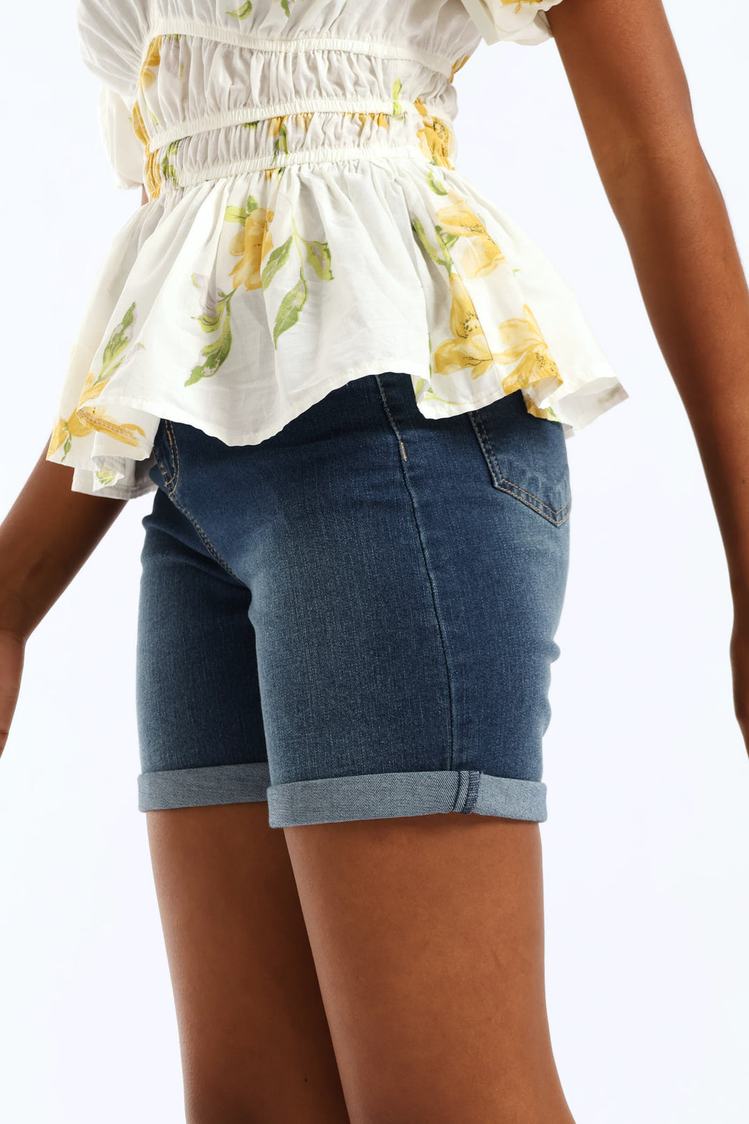 Classic Roll Hem Mid Thigh Supersoft Denim Short - Tea Stain