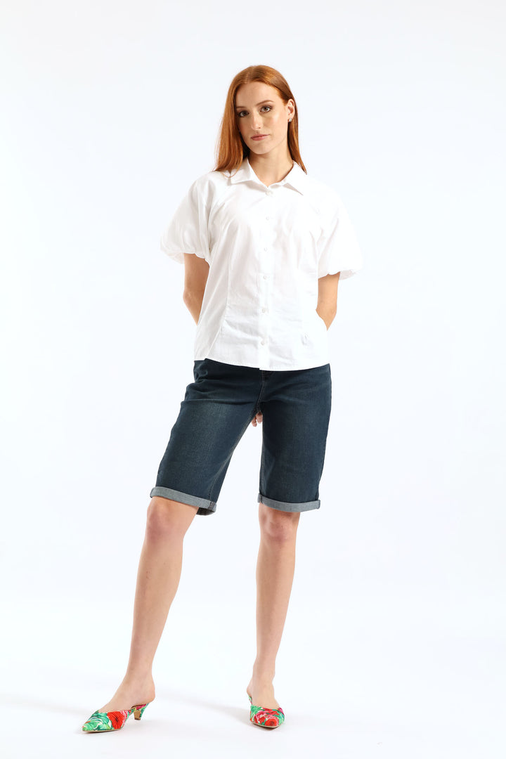 Classic Roll Hem Bermuda Supersoft Denim Short - Tea Stain