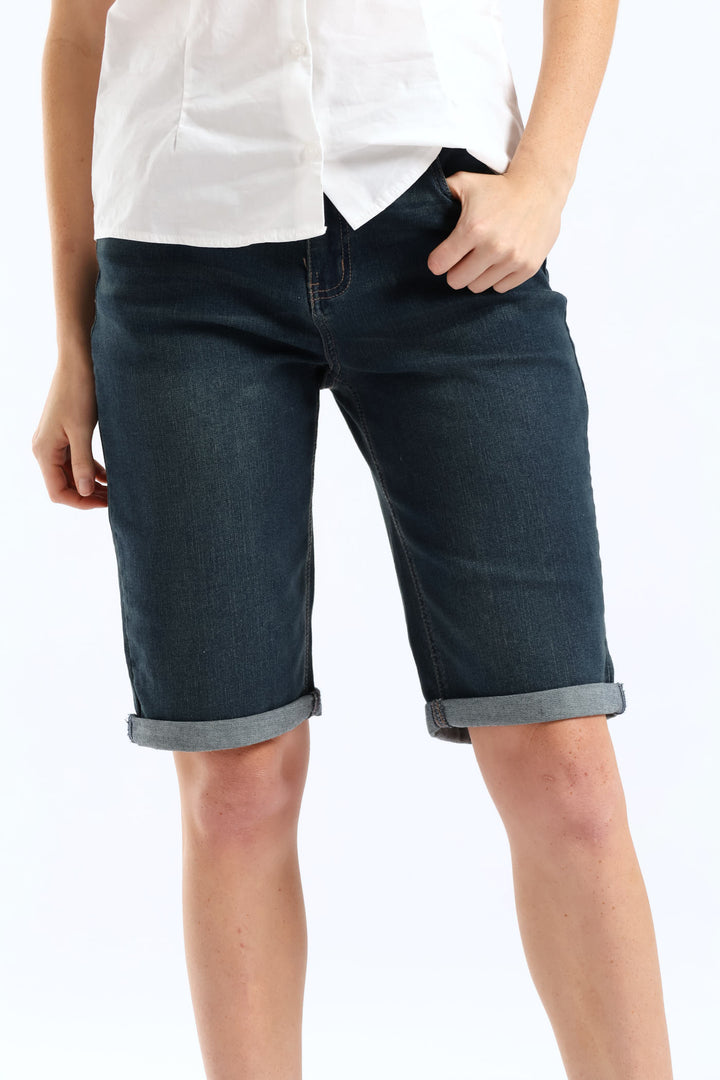 Classic Roll Hem Bermuda Supersoft Denim Short - Tea Stain