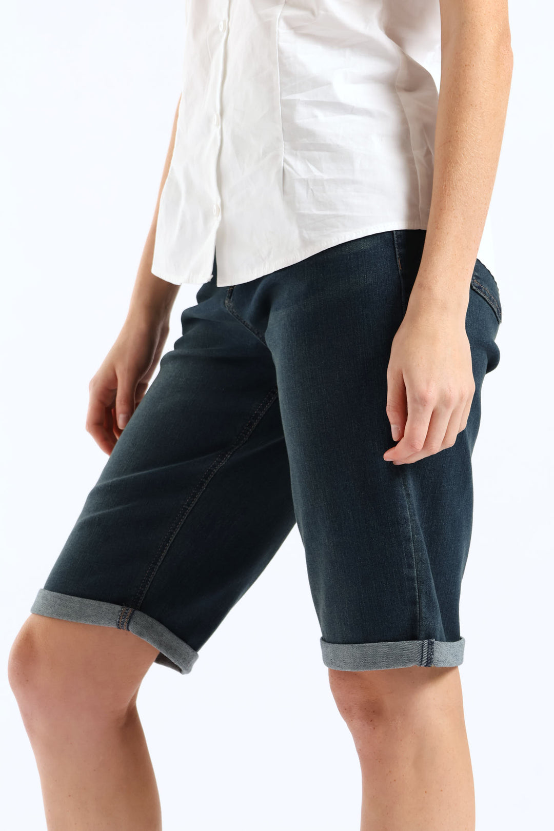 Classic Roll Hem Bermuda Supersoft Denim Short - Tea Stain