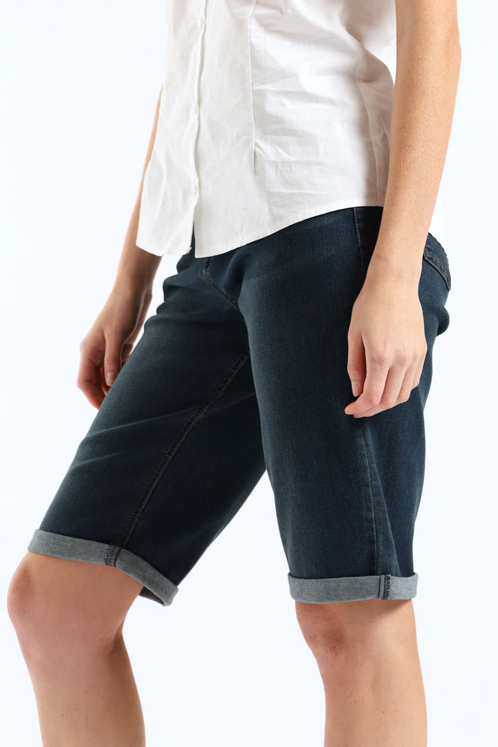 Classic Roll Hem Bermuda Supersoft Denim Short - Tea Stain