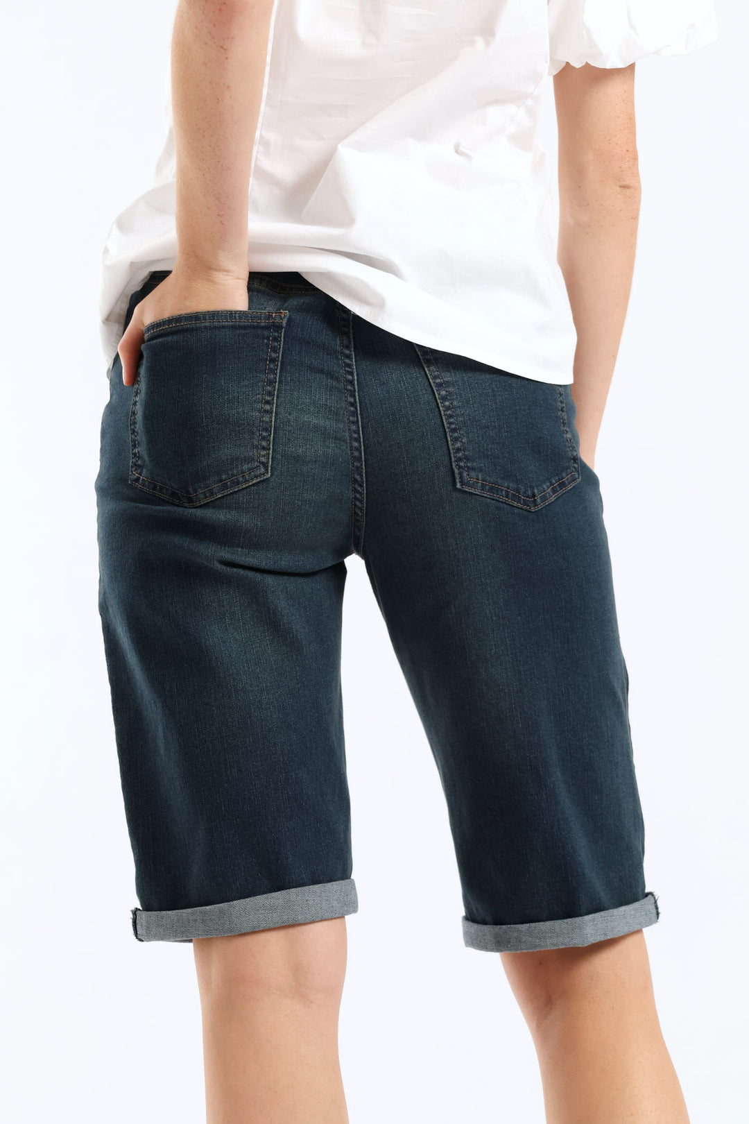 Classic Roll Hem Bermuda Supersoft Denim Short - Tea Stain