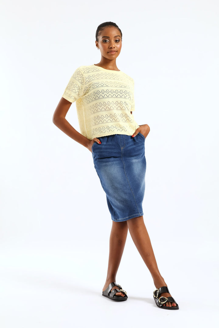 Knit Denim Pencil Skirt - Med Wash