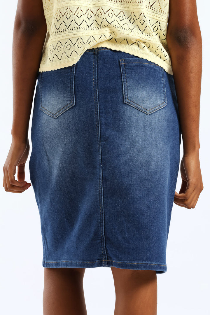 Knit Denim Pencil Skirt - Med Wash