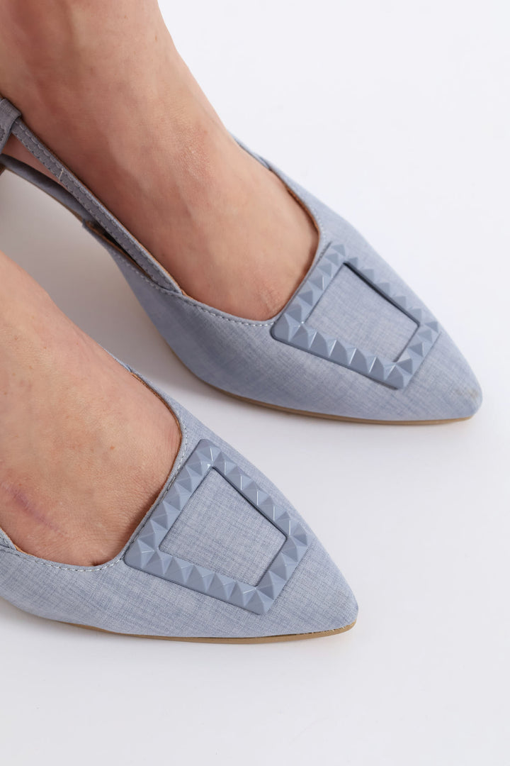 Trim Detail Pointy Block Heel - Blue