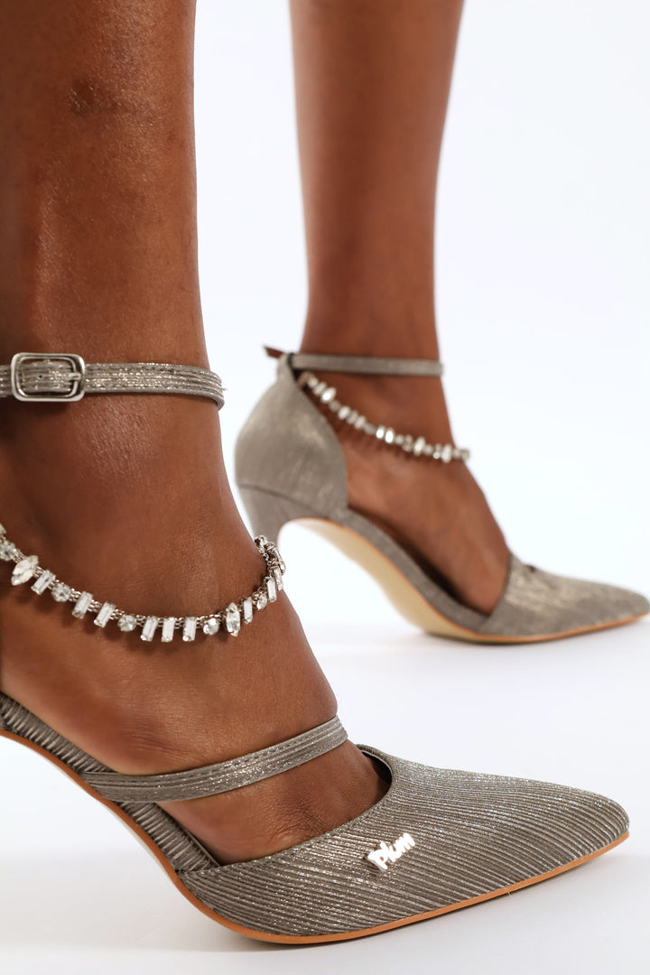 Ankle Strap Heel - Metallic