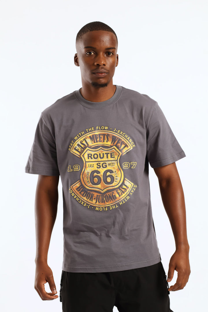 66 Bronze Hd Front Print Tee - Grey