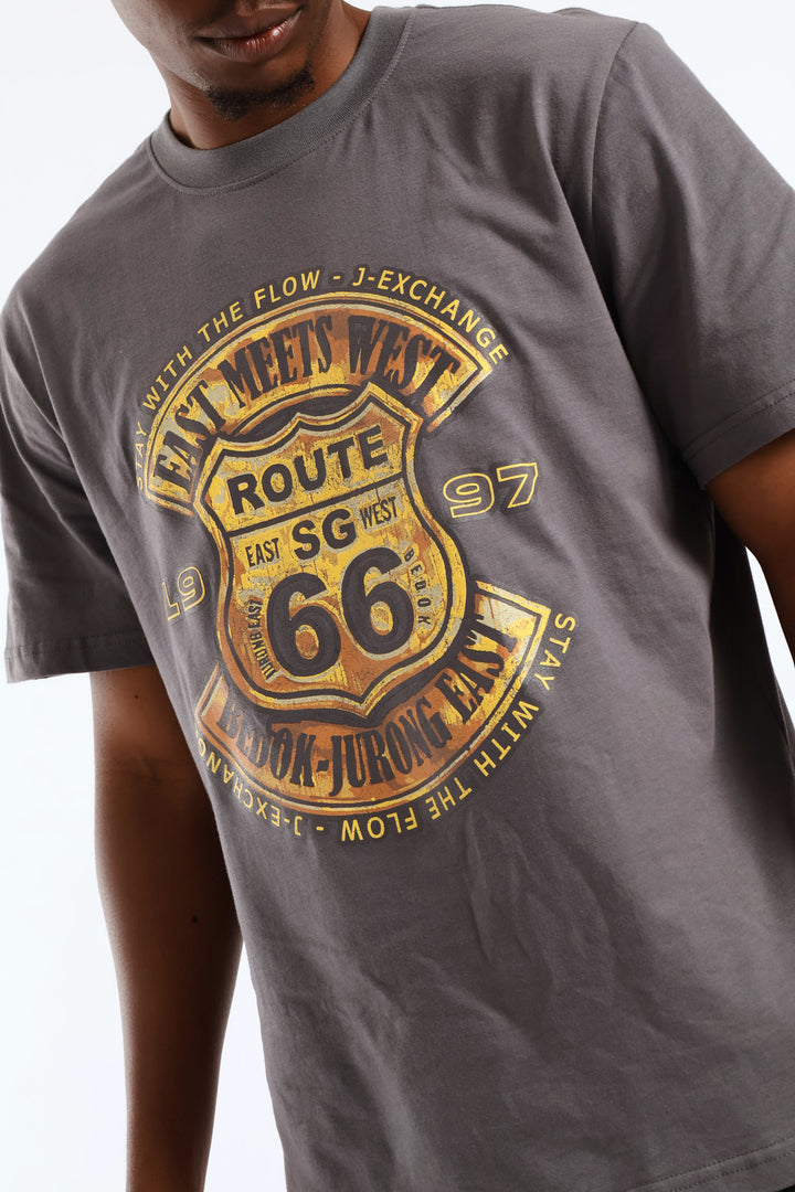 66 Bronze Hd Front Print Tee - Grey