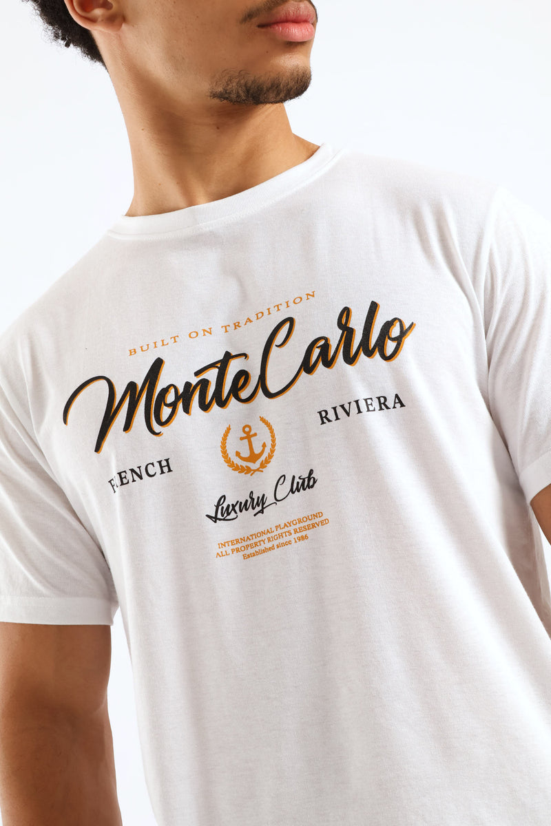 Monte Carlo Basic Print Tee - White