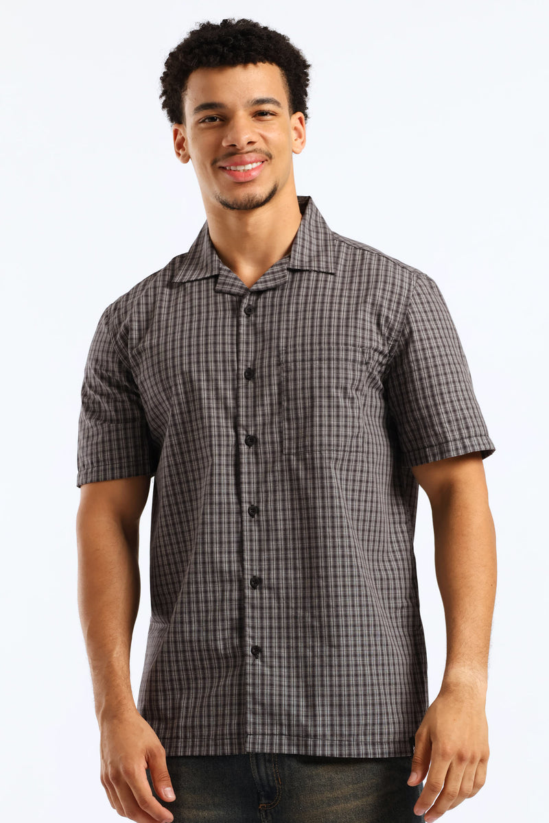 Mini Check Boxy Shirt - Grey/Navy
