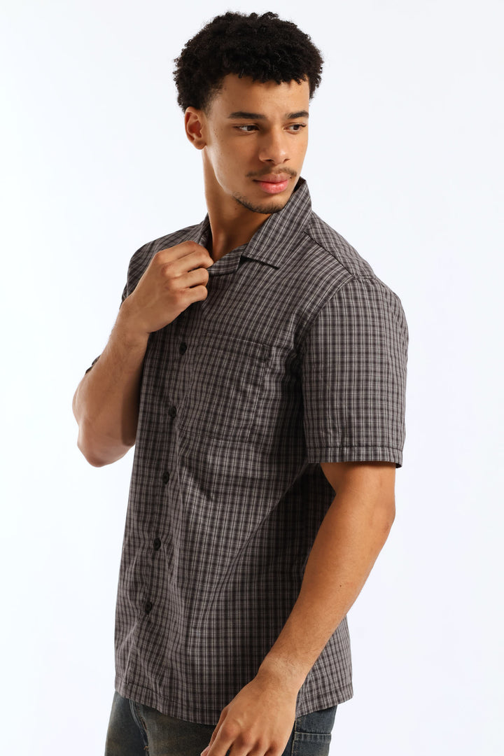 Mini Check Boxy Shirt - Grey/Navy