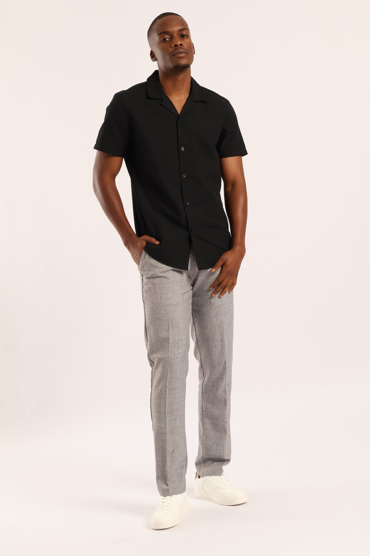 Slim Seersucker Texture Shirt - Black