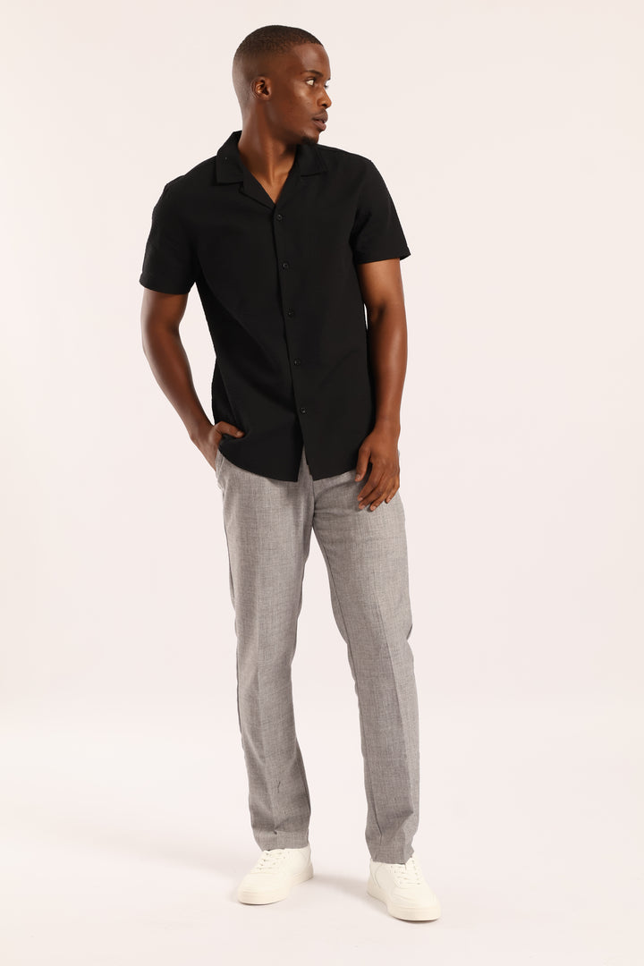 Slim Seersucker Texture Shirt - Black