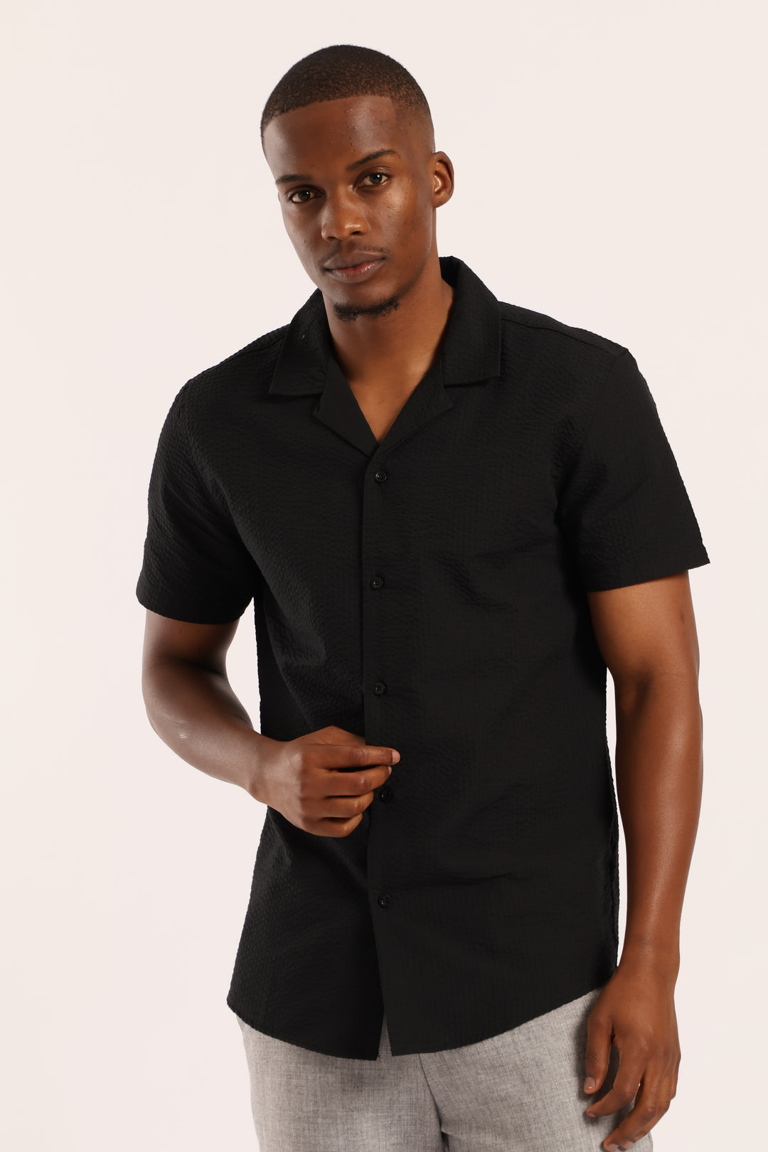 Slim Seersucker Texture Shirt - Black