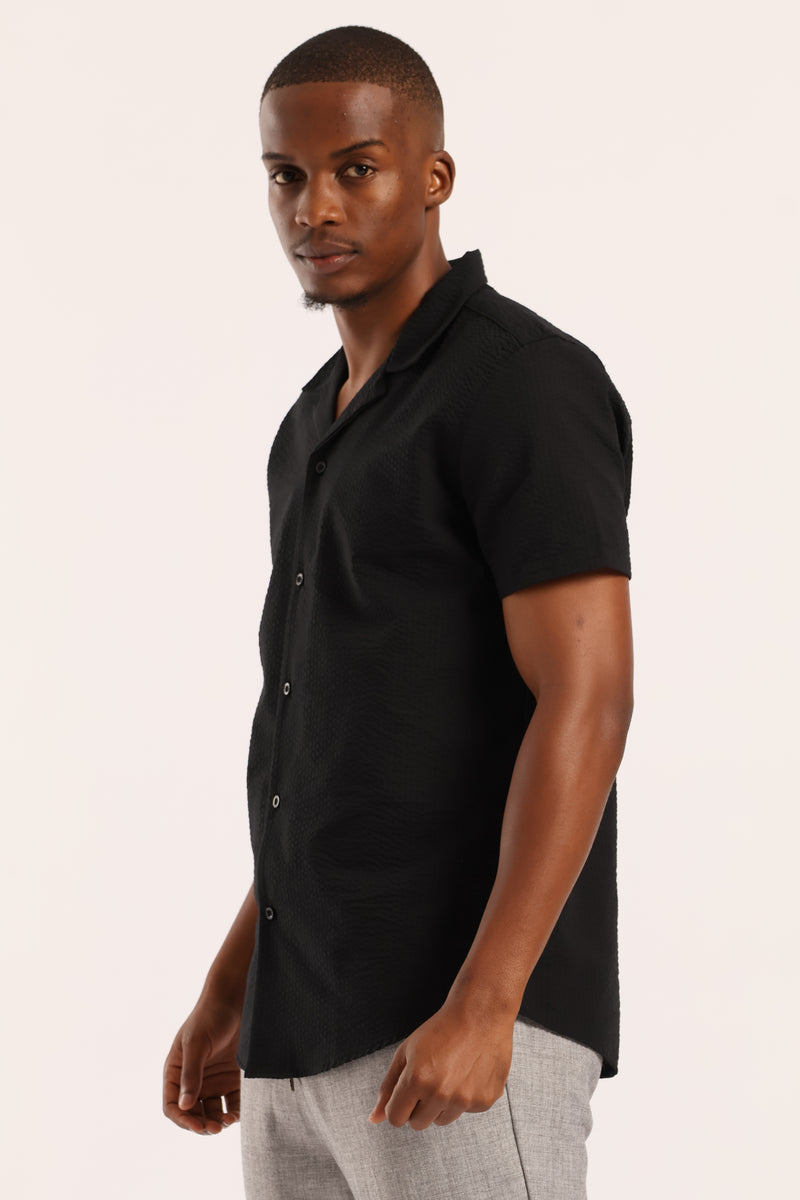 Slim Seersucker Texture Shirt - Black