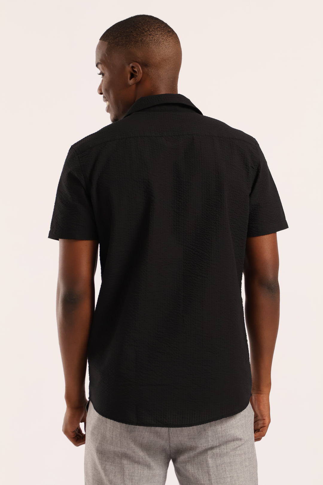 Slim Seersucker Texture Shirt - Black