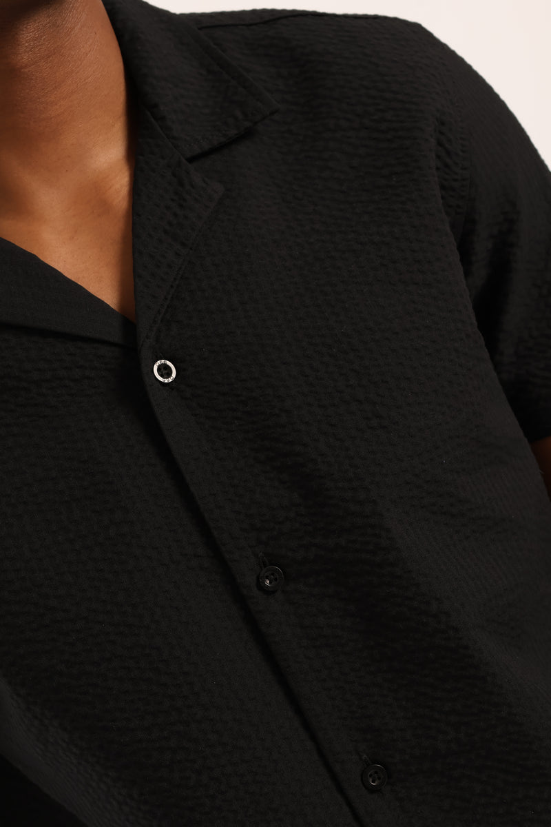 Slim Seersucker Texture Shirt - Black
