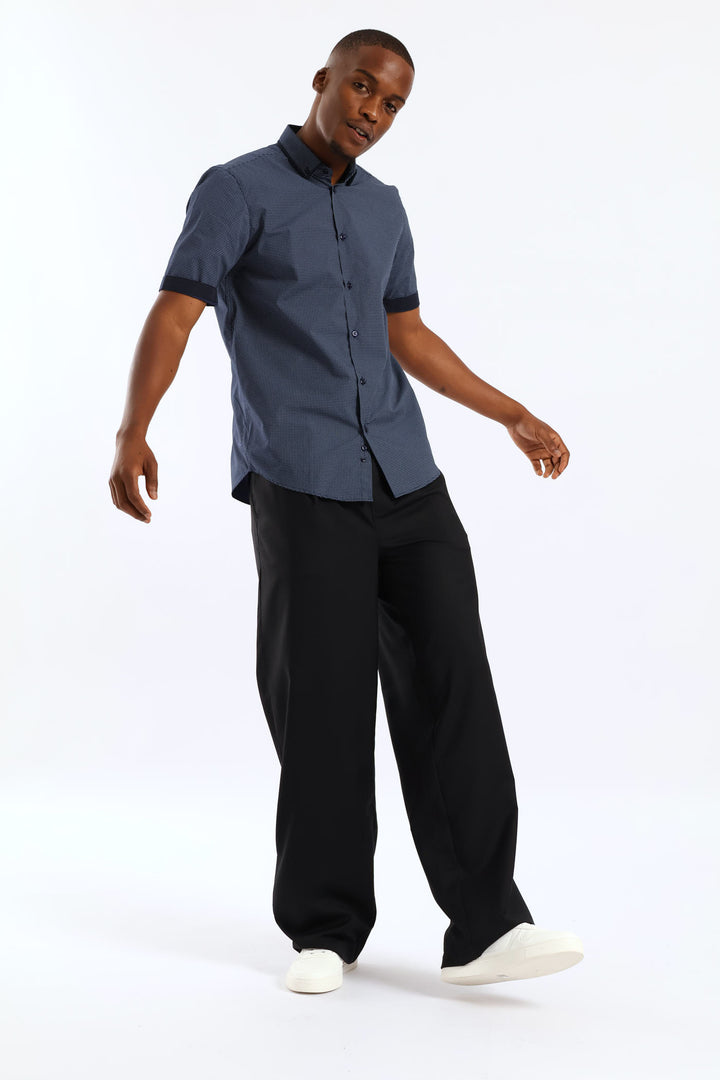 Slim Contrast Detail Spot Print Shirt - Navy