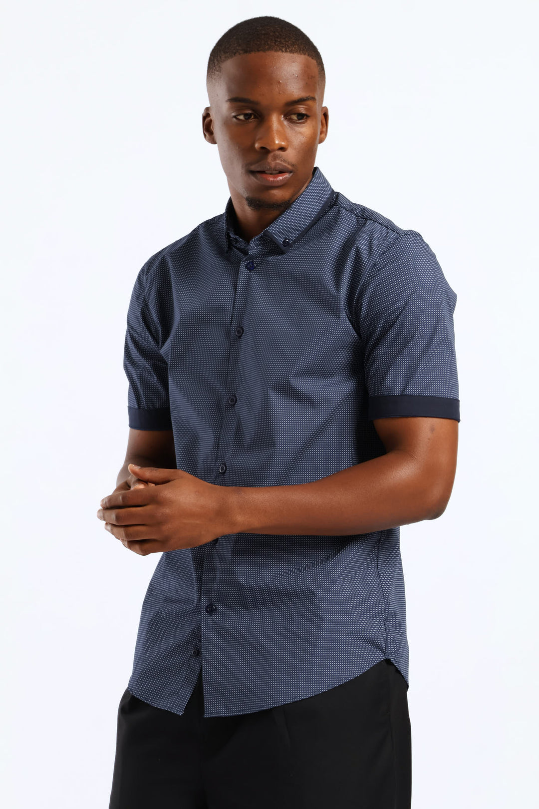 Slim Contrast Detail Spot Print Shirt - Navy