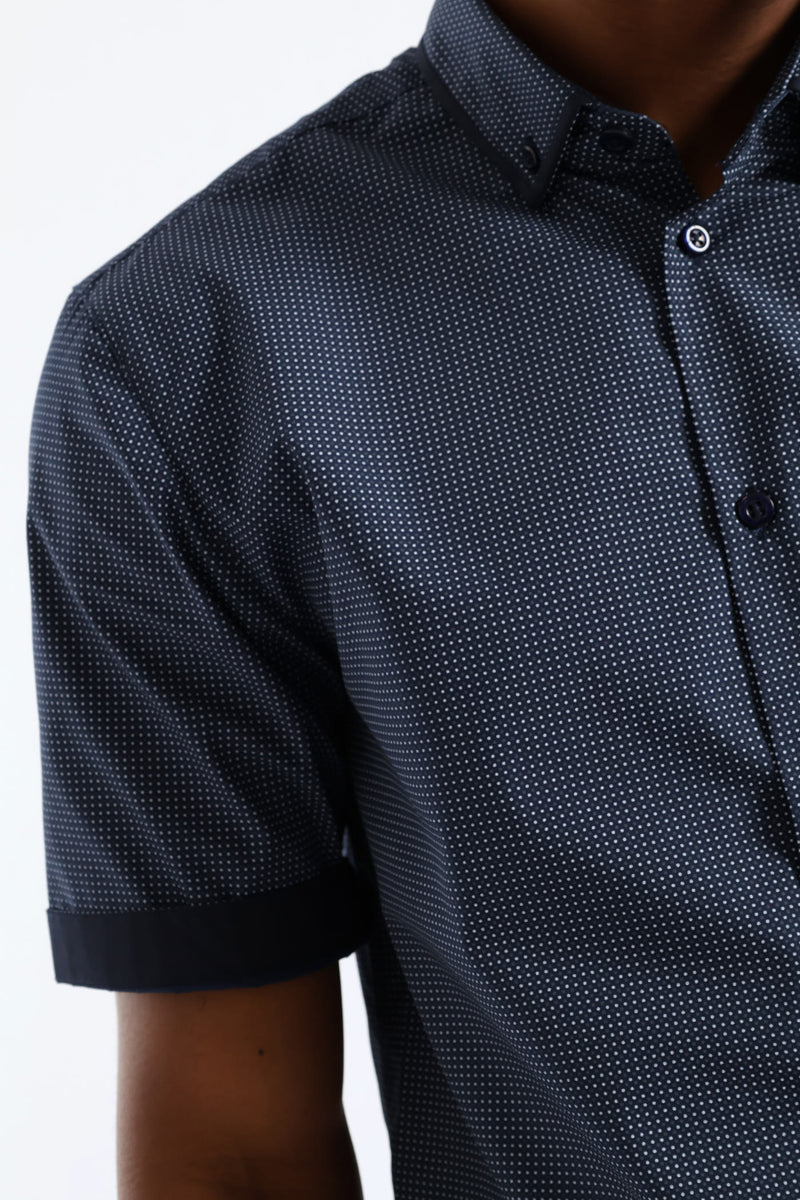 Slim Contrast Detail Spot Print Shirt - Navy