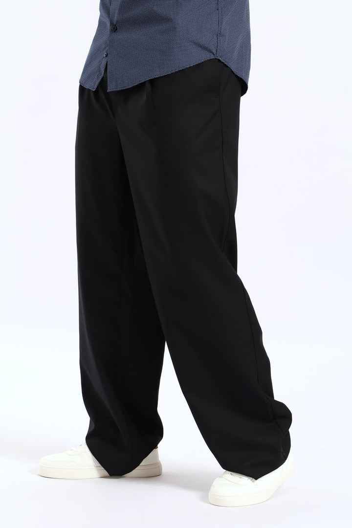Pull-On Wide Leg Trousers - Black