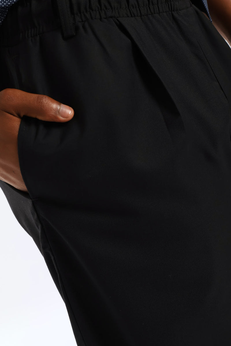 Pull-On Wide Leg Trousers - Black