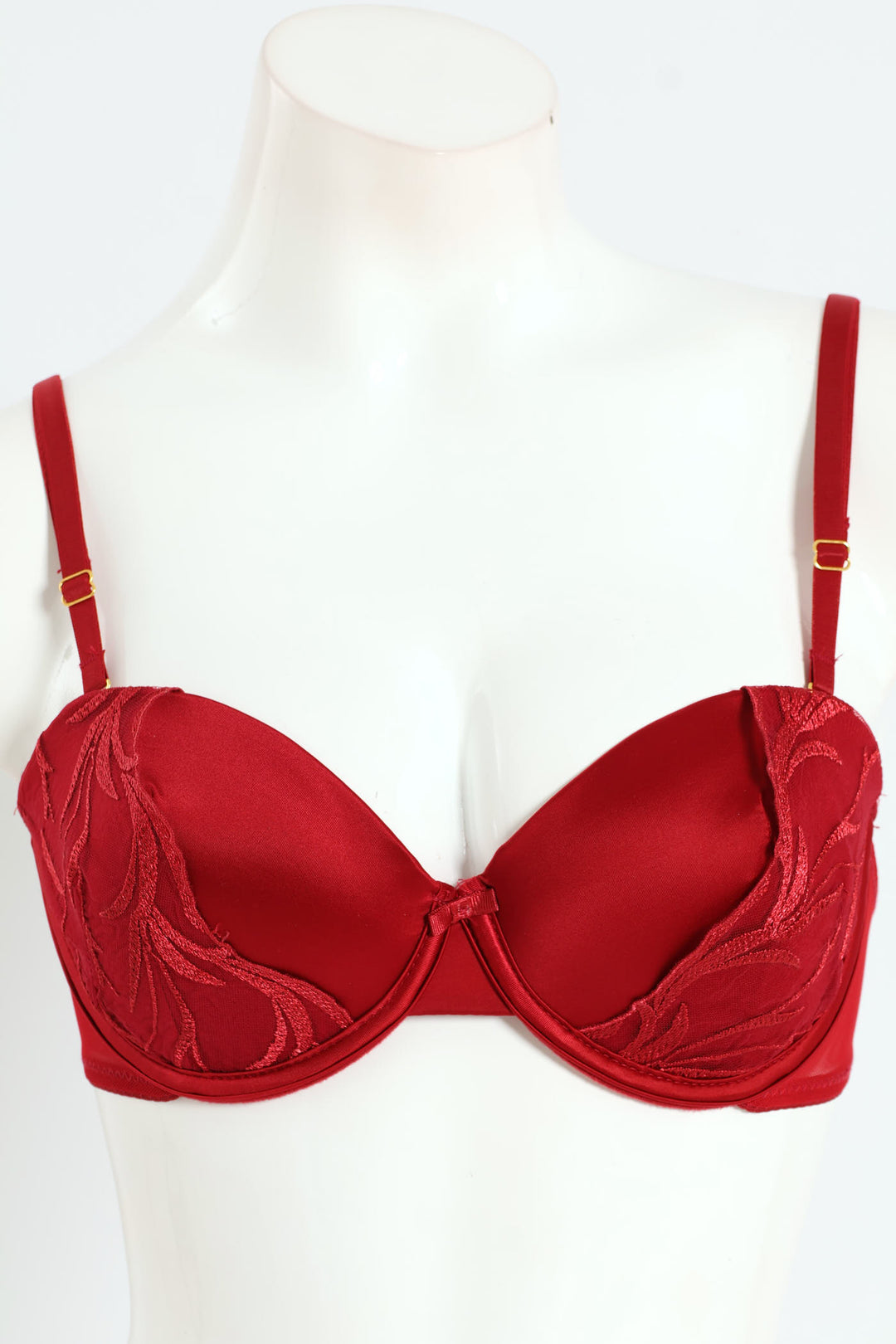 Cloth & Embroidred Balconette Bra - Red