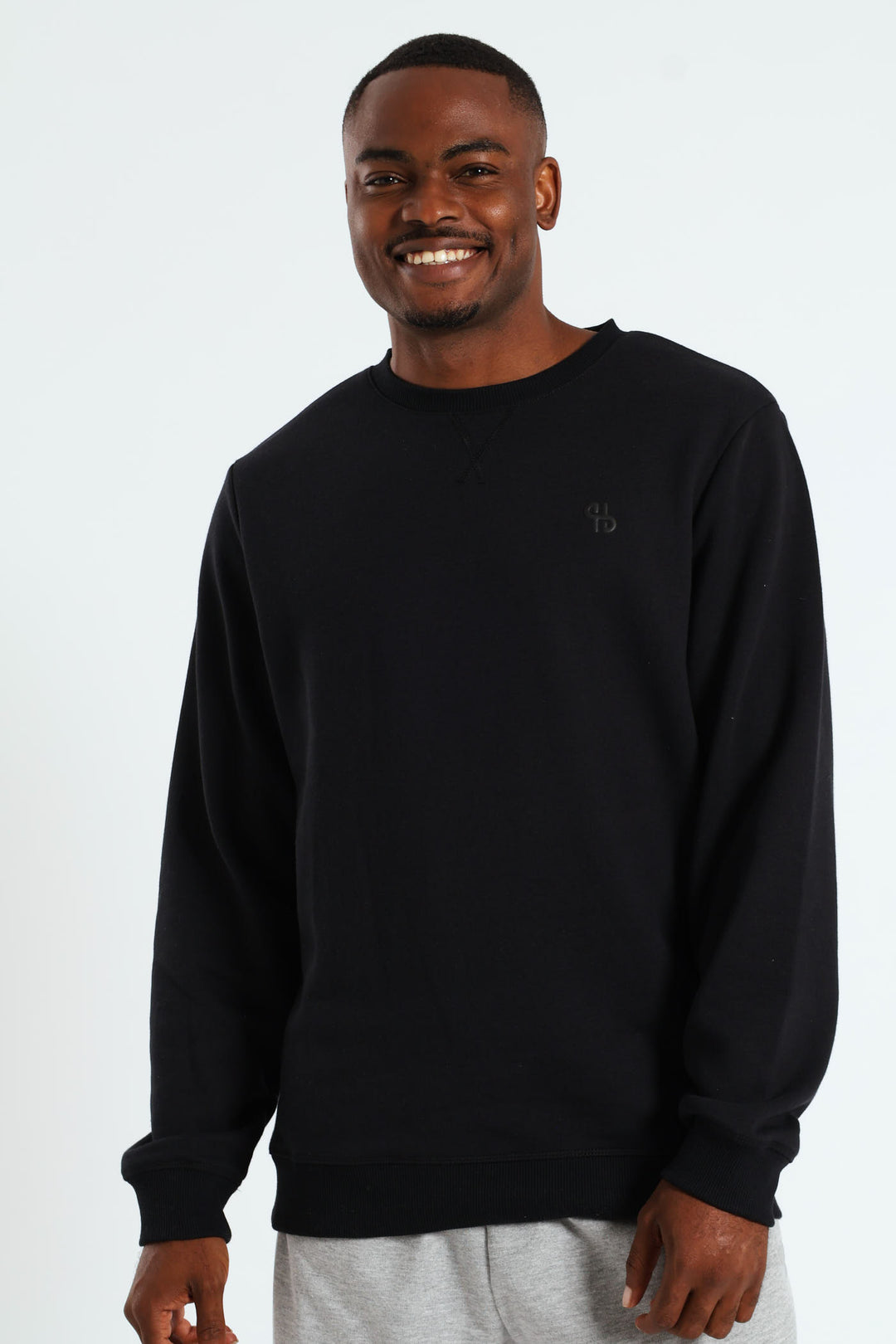 Plain Crew Fleece Sweat Top - Black