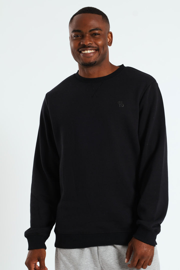 Plain Crew Fleece Sweat Top - Black