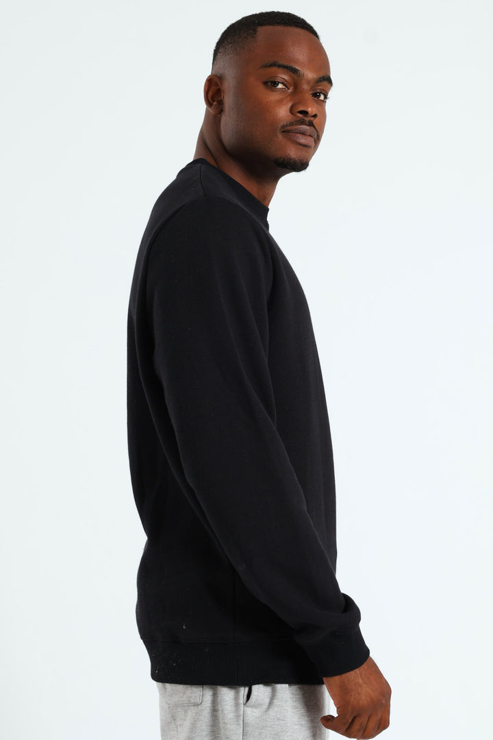 Plain Crew Fleece Sweat Top - Black
