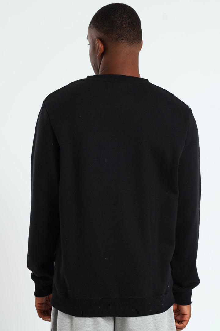 Plain Crew Fleece Sweat Top - Black