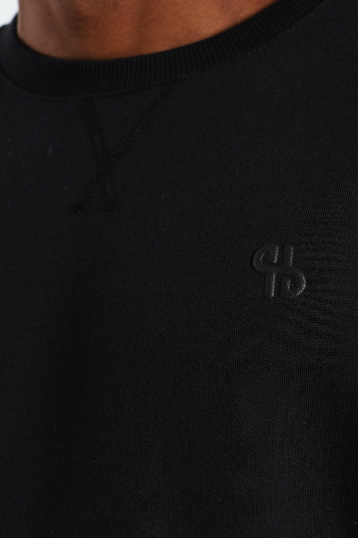 Plain Crew Fleece Sweat Top - Black