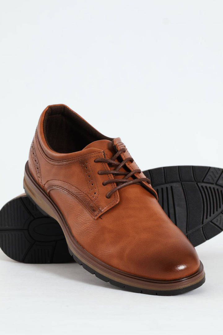 Lace Up Derby Smart Casual Shoe - Tan