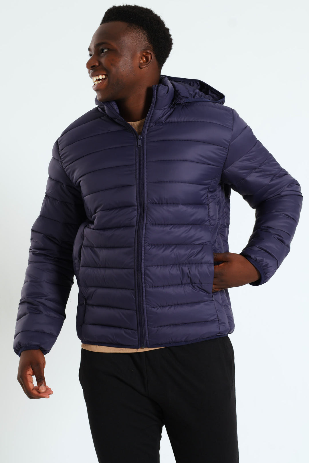 Basic Hood Puffer Jacket - Navy