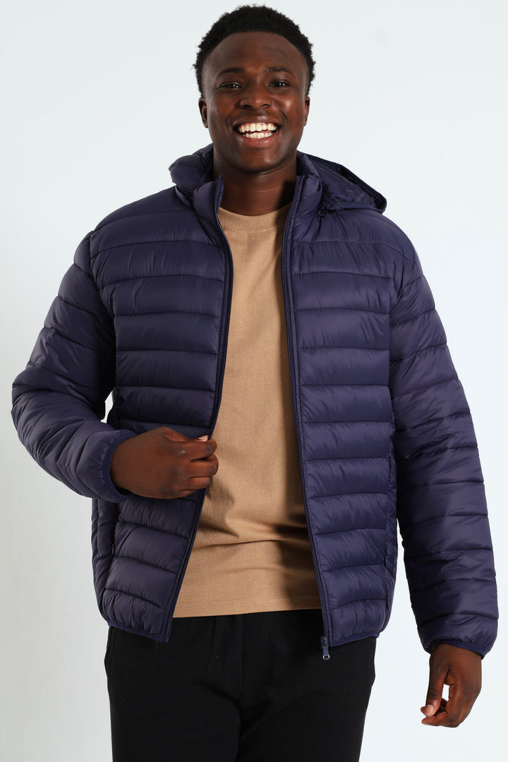 Basic Hood Puffer Jacket - Navy