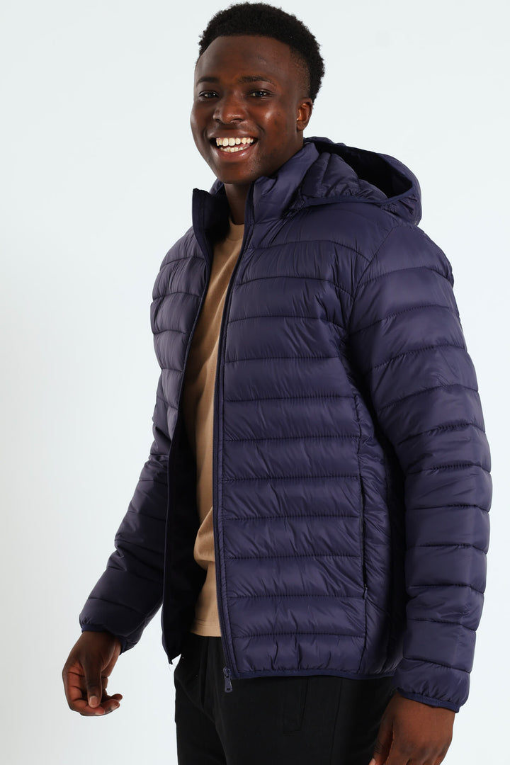 Basic Hood Puffer Jacket - Navy