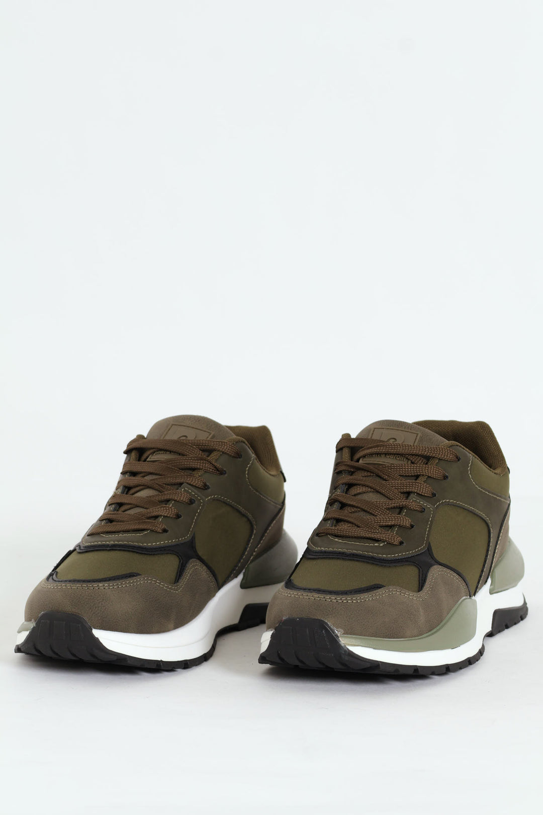 Panelled Retro Look Sneakers - Olive