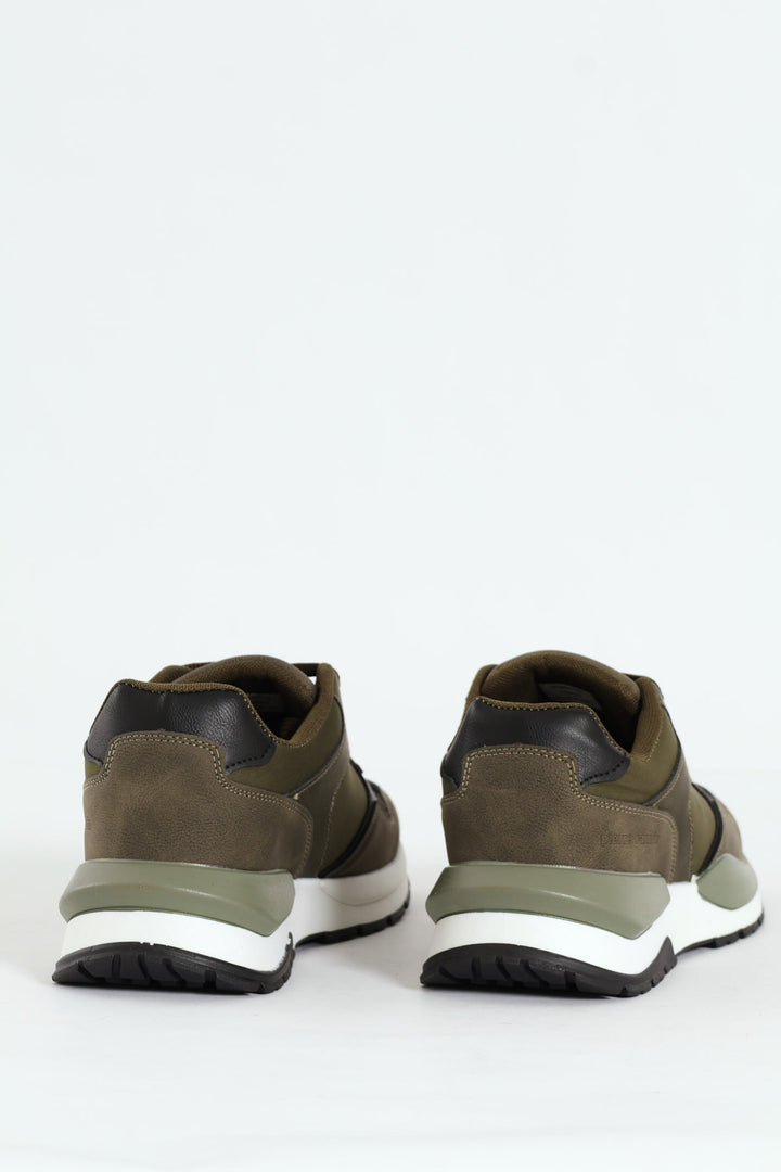 Panelled Retro Look Sneakers - Olive