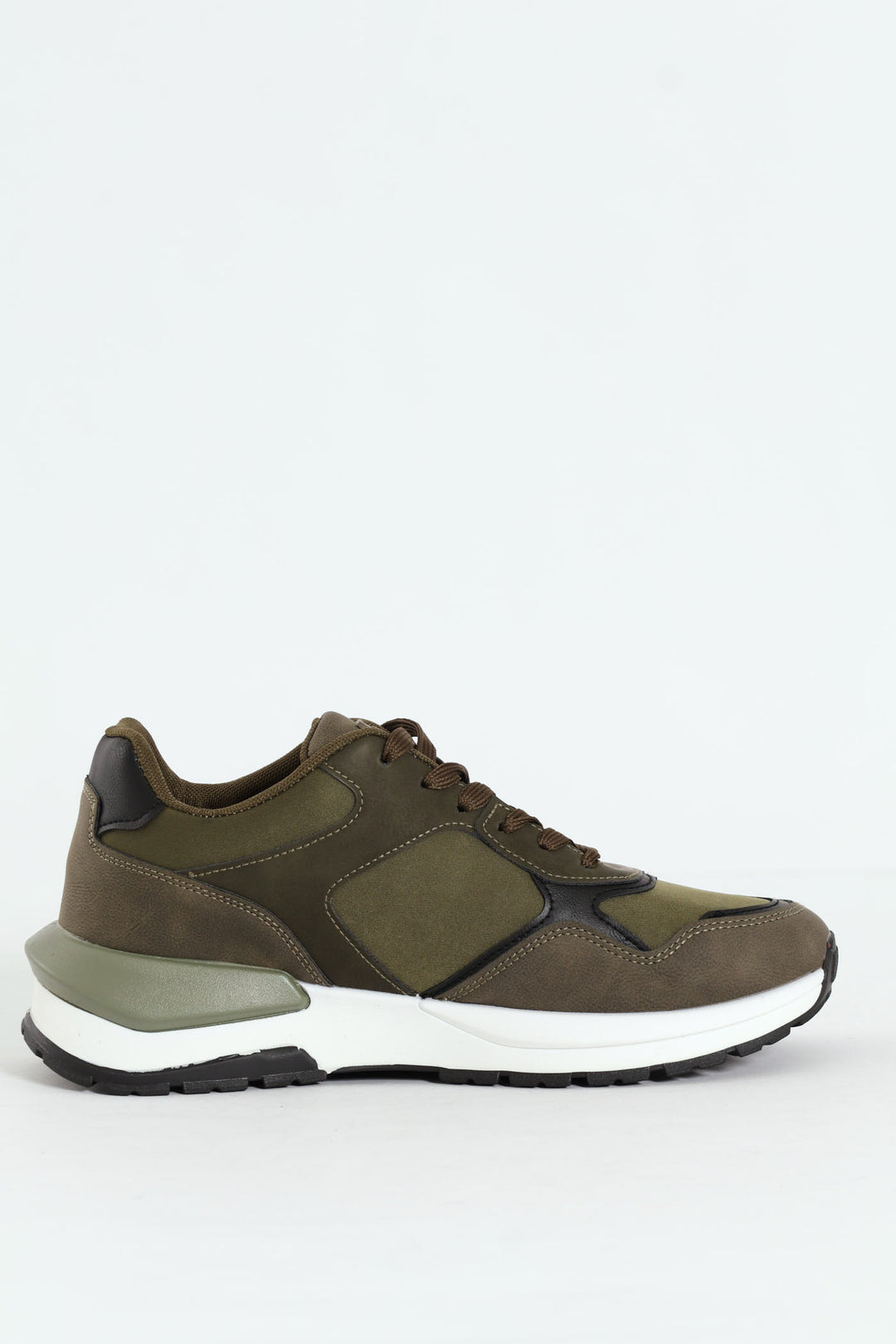 Panelled Retro Look Sneakers - Olive