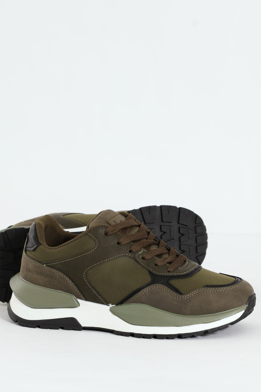 Panelled Retro Look Sneakers - Olive