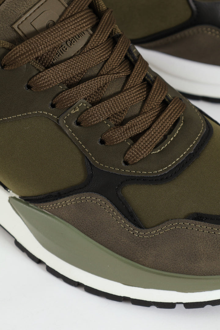 Panelled Retro Look Sneakers - Olive
