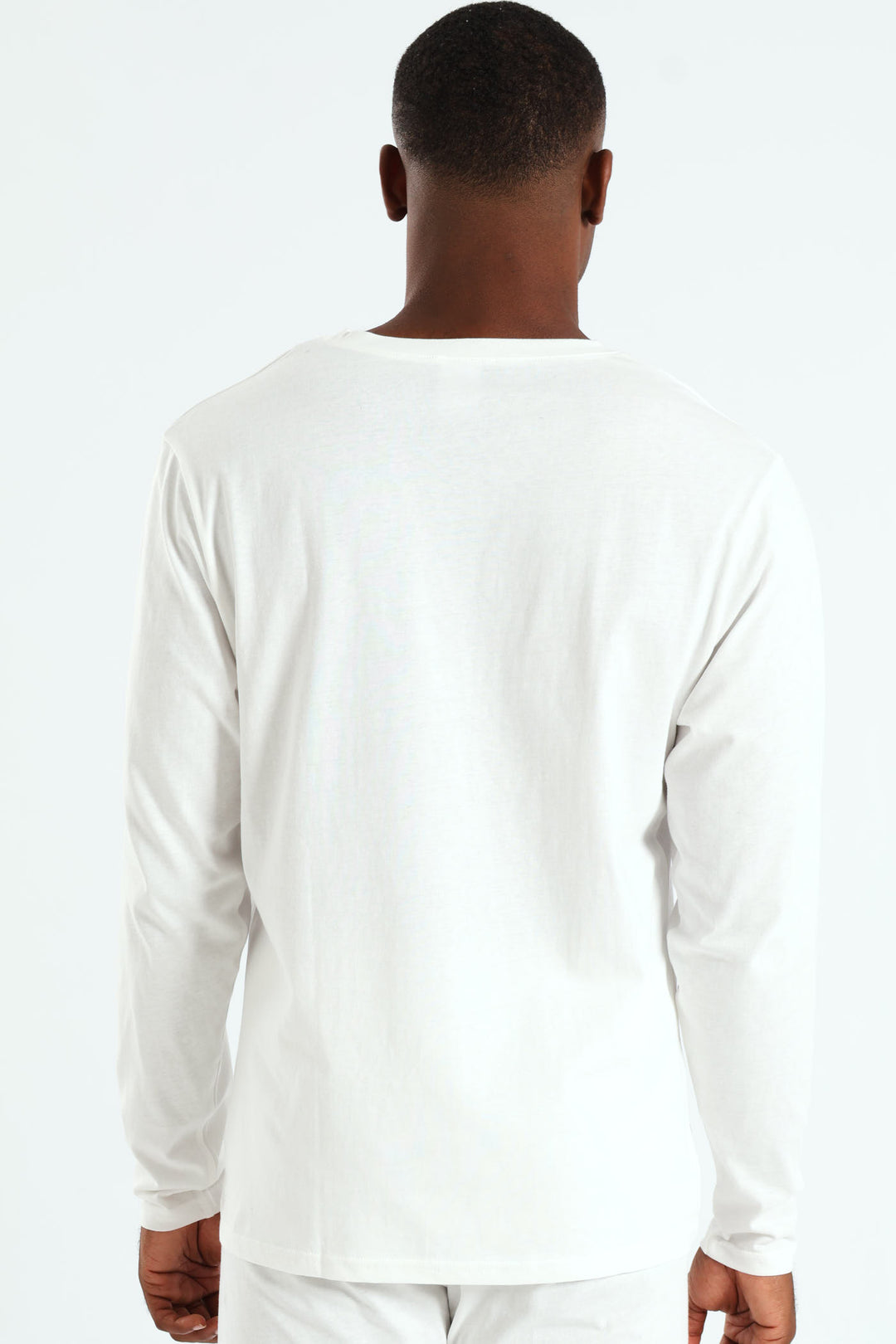 Winter Long Sleeve Cotton Thermal V-Neck Tee - White
