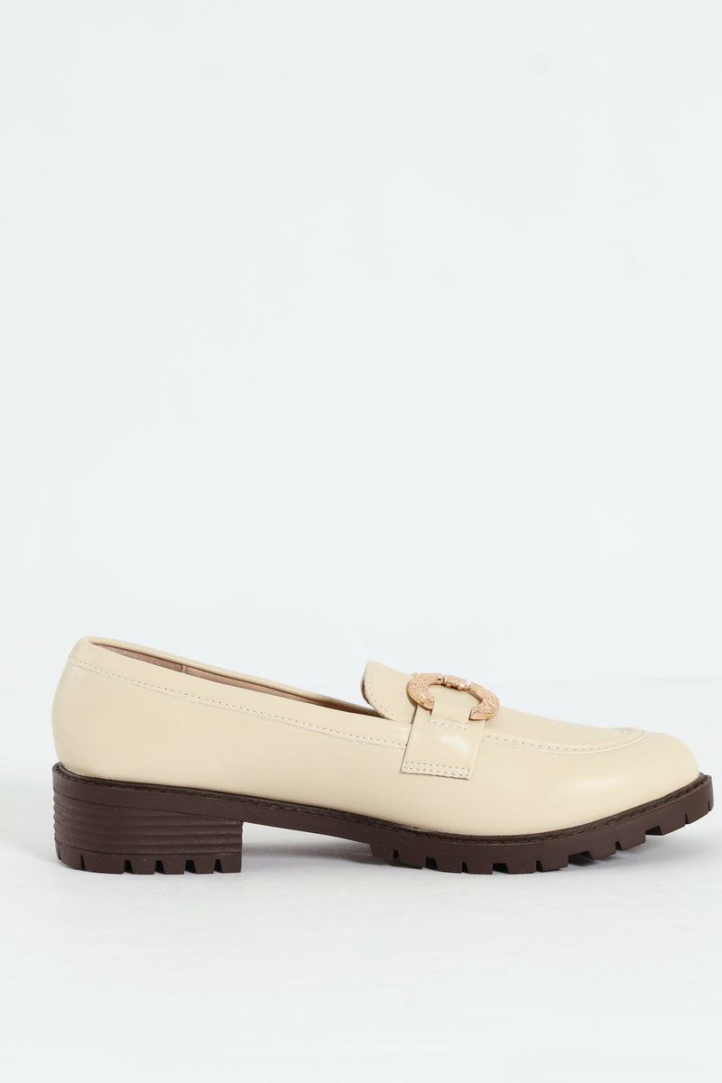Built-Up Loafer With Linked 0-Shape Trim - Off White
