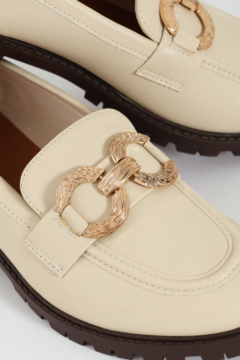 Built-Up Loafer With Linked 0-Shape Trim - Off White