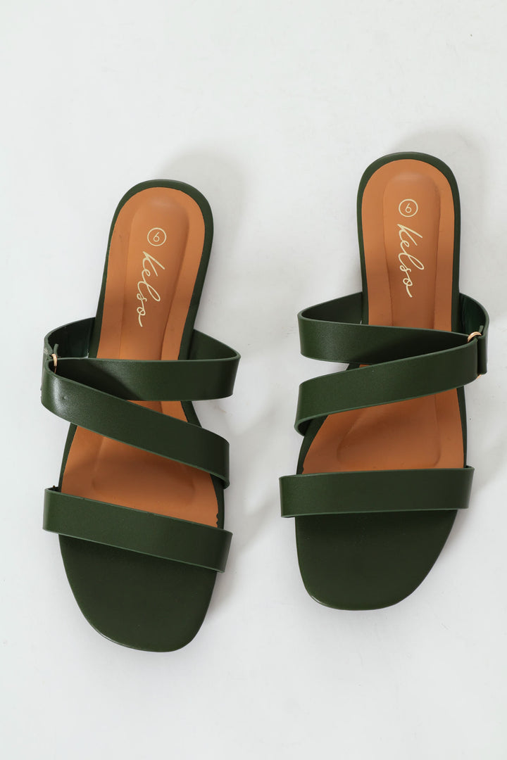 Double Strap Mule Sandal With Circle Link - Fatigue