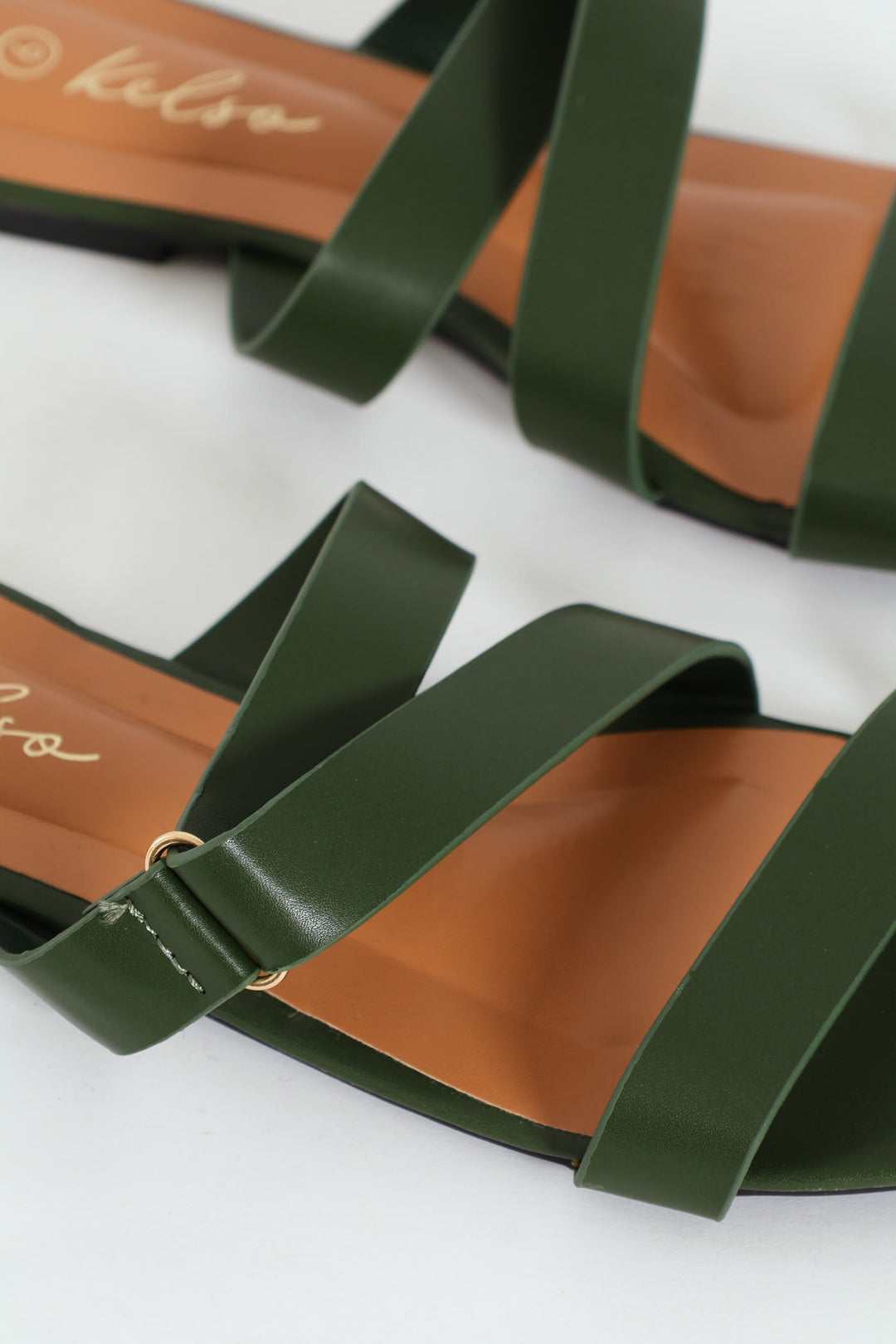 Double Strap Mule Sandal With Circle Link - Fatigue