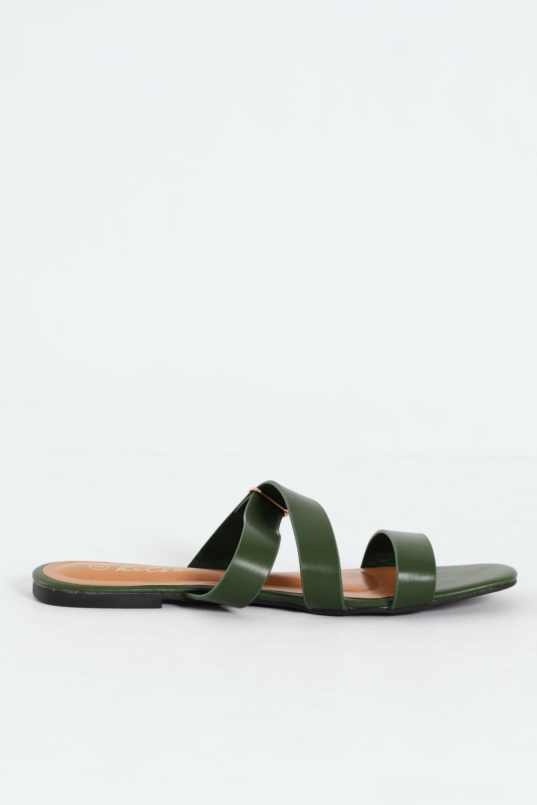 Double Strap Mule Sandal With Circle Link - Fatigue