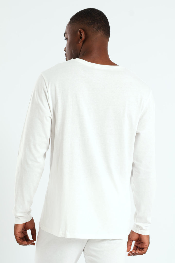 Winter Long Sleeve Cotton Thermal Crew Neck Tee - White